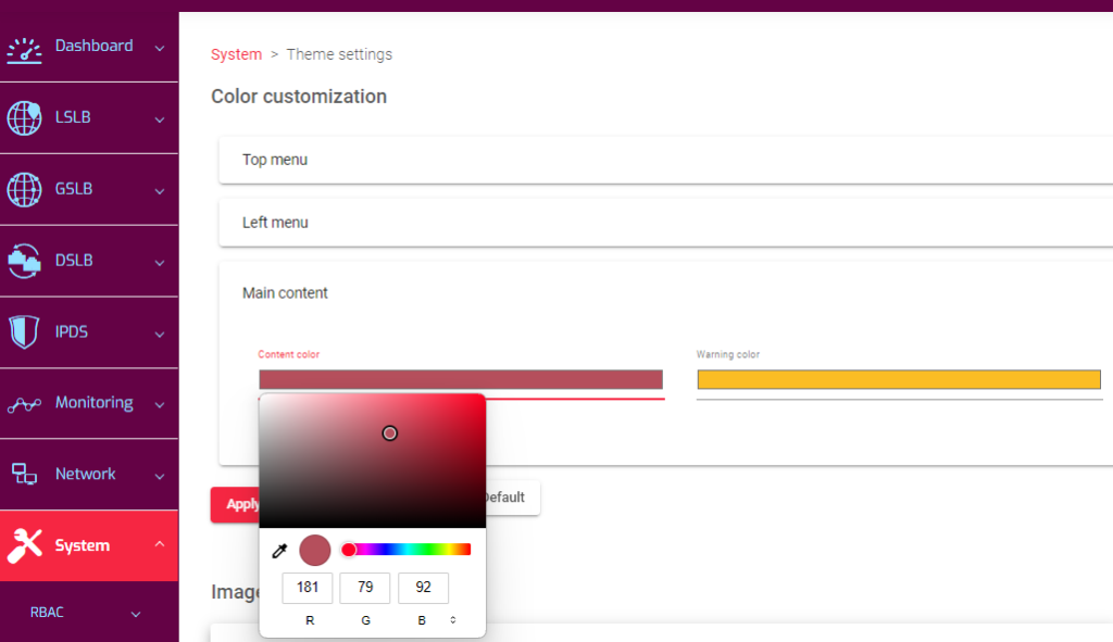 System Theme Settings Skudonet
